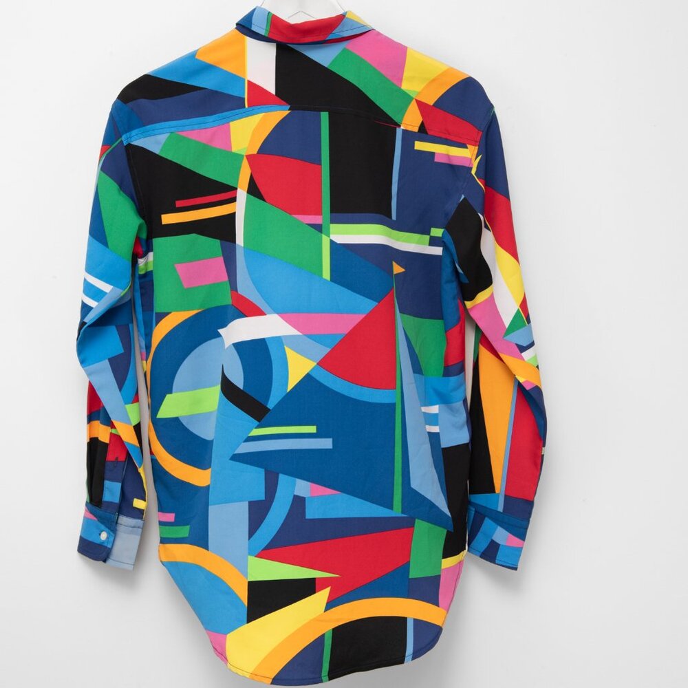 Ralph Lauren Crepe Shirt Abstract Print Blouse Colorful Polo Black Size Small - Picture 2 of 6